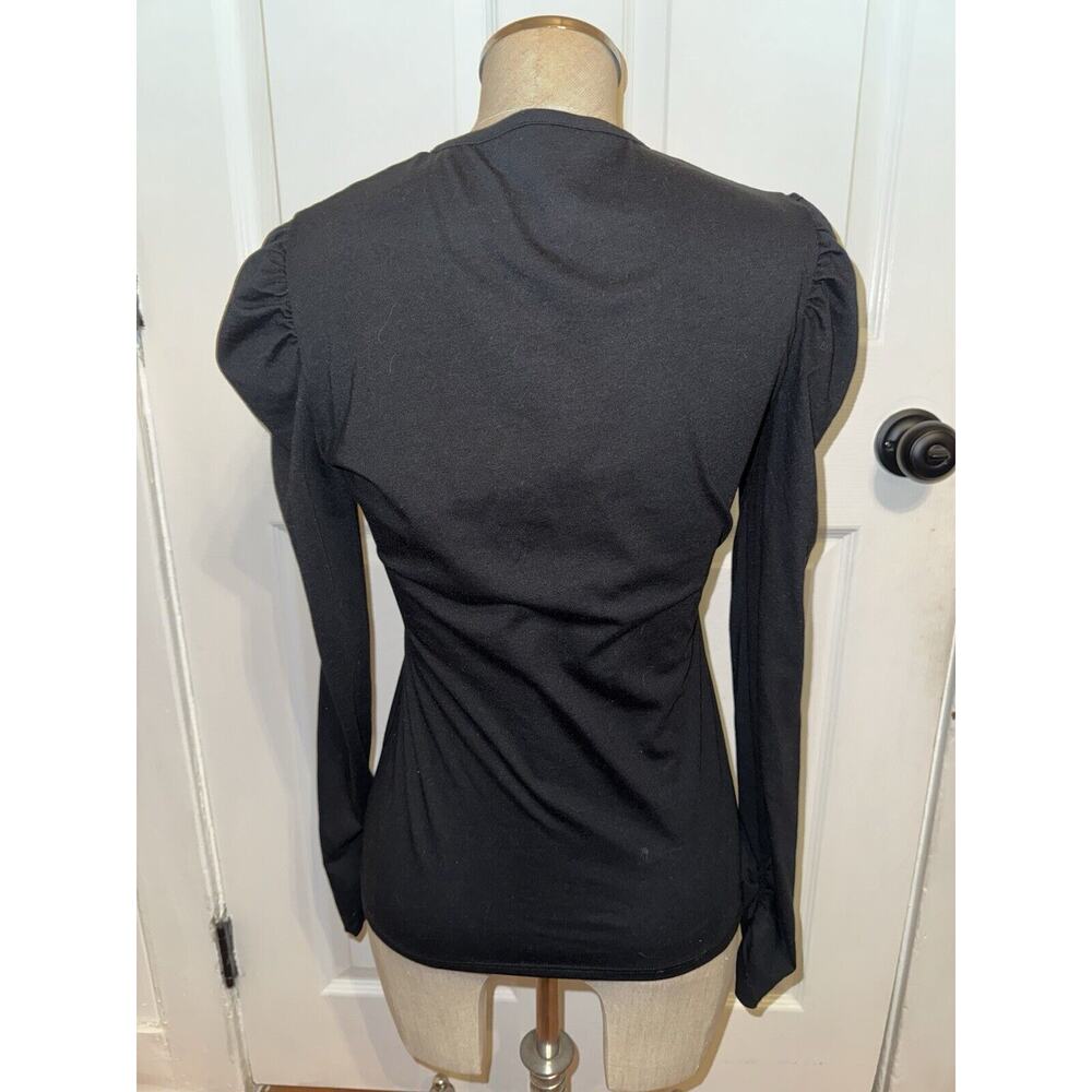 Rebecca Taylor Black Puff Sleeve Round Neck T Shirt Size S Minimalist Classic - Picture 4 of 6